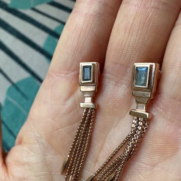 MONICA VINADER Rose Gold Vermeil Baja Deco Thin Labradorite Cocktail Earrings - Picture 13 of 13